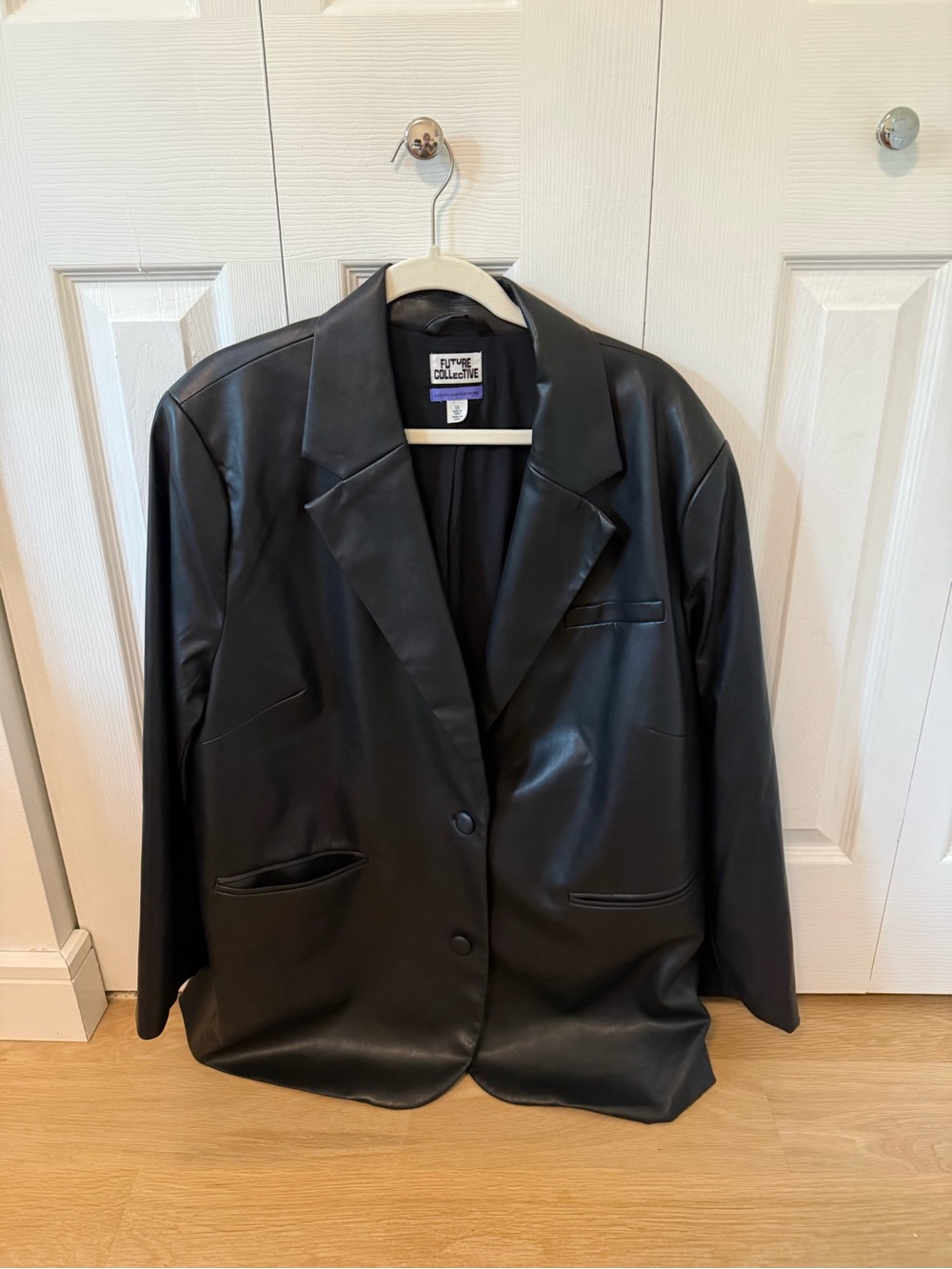 Women’s The Future Collective Black Faux Leather Blazer Jacket